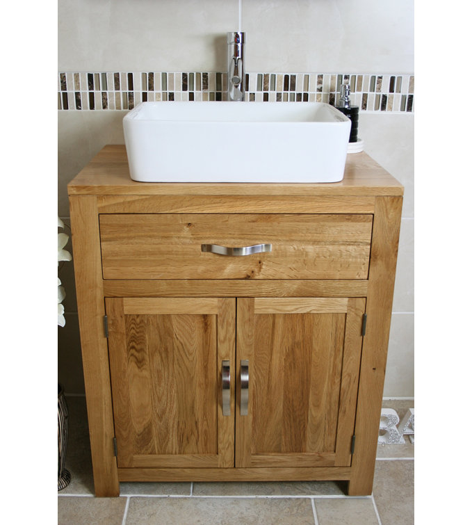 August Grove Desirae Solid Oak 700mm Freestanding Vanity Unit